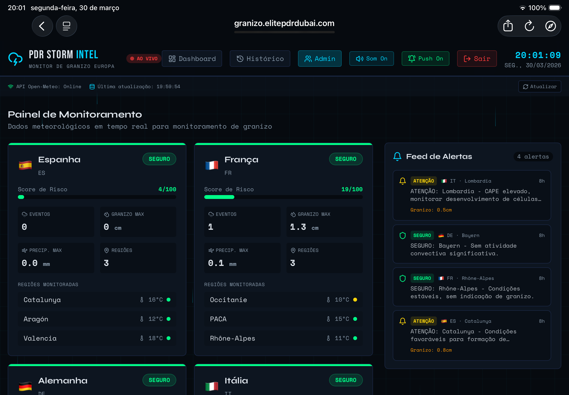 Hail monitoring dashboard with live European weather data